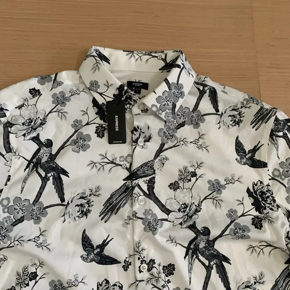 Express Men's Size XL Slim 1MX Floral Button Up Long Sleeve Shirt Brand New